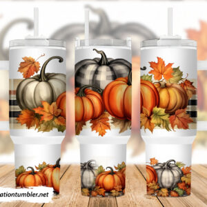 Fall Pumpkins Custom Stanley Quencher 40oz Stainless Steel Tumbler With Handle