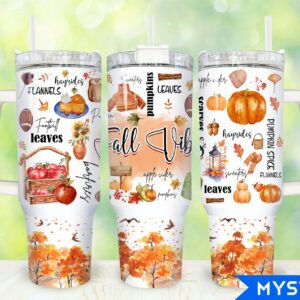 Fall Vibes Custom Stanley Quencher 40oz Stainless Steel Tumbler With Handle