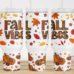Fall Vibes Custom Stanley Quencher 40oz Stainless Steel Tumbler With Handle
