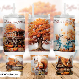 Fall Vibes Custom Stanley Quencher 40oz Stainless Steel Tumbler With Handle