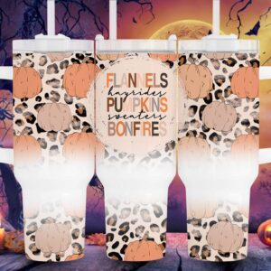 Fall Vibes Flannels Pumpkins Bonfires Custom Stanley Quencher 40oz Stainless Steel Tumbler With Handle