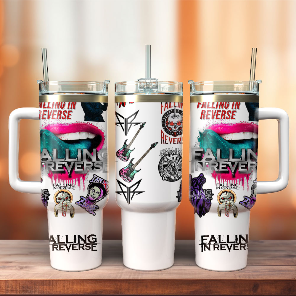 â€ŽFalling In Reverse Music Band Custom Stanley Quencher 40oz Stainless Steel Tumbler With Handle