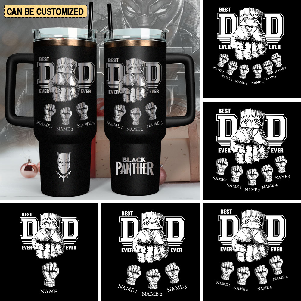 Father's Day Black Panther Avengers Movies Custom Stanley Quencher 40oz Stainless Steel Tumbler With Handle