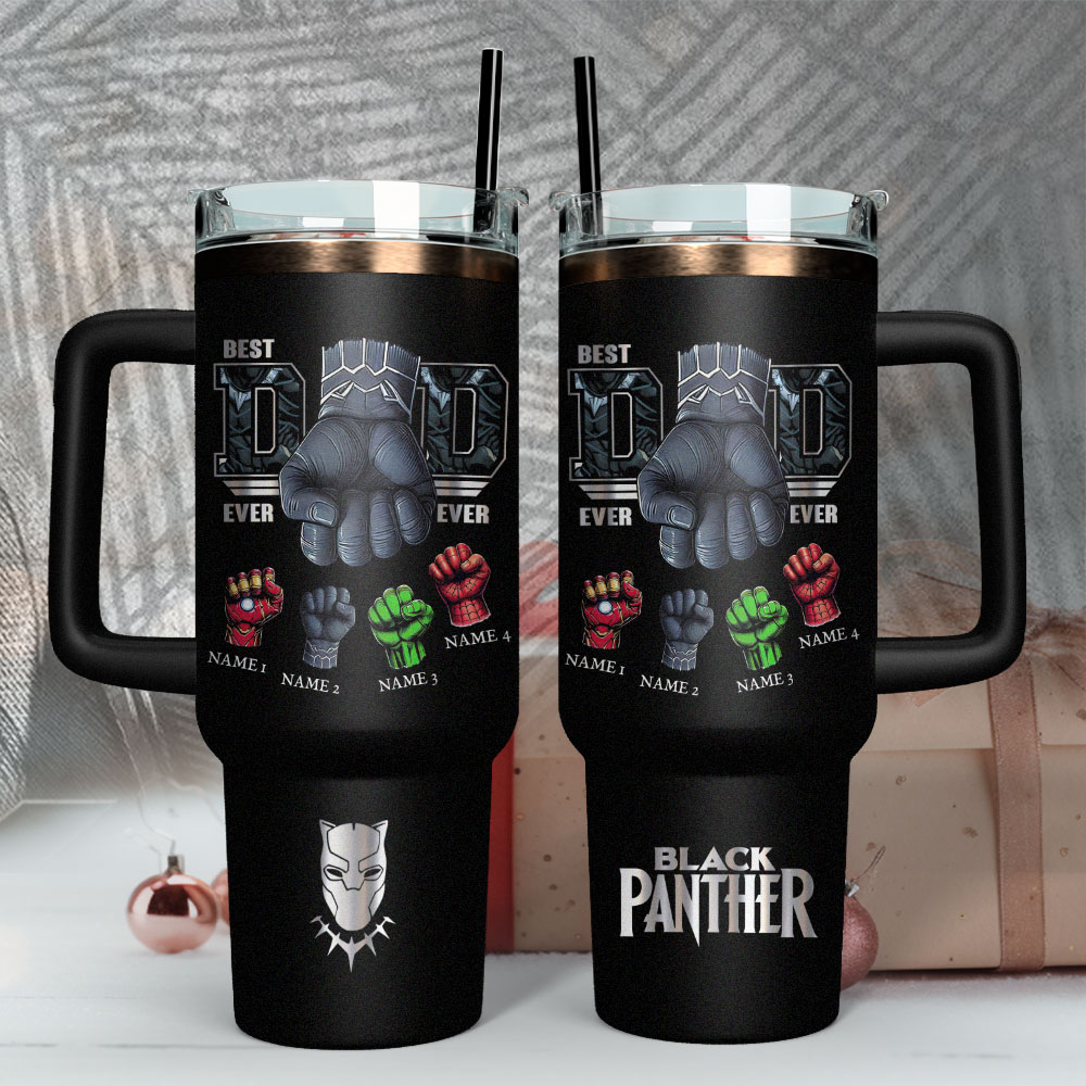 Father's Day Black Panther Avengers Movies Custom Stanley Quencher 40oz Stainless Steel Tumbler With Handle