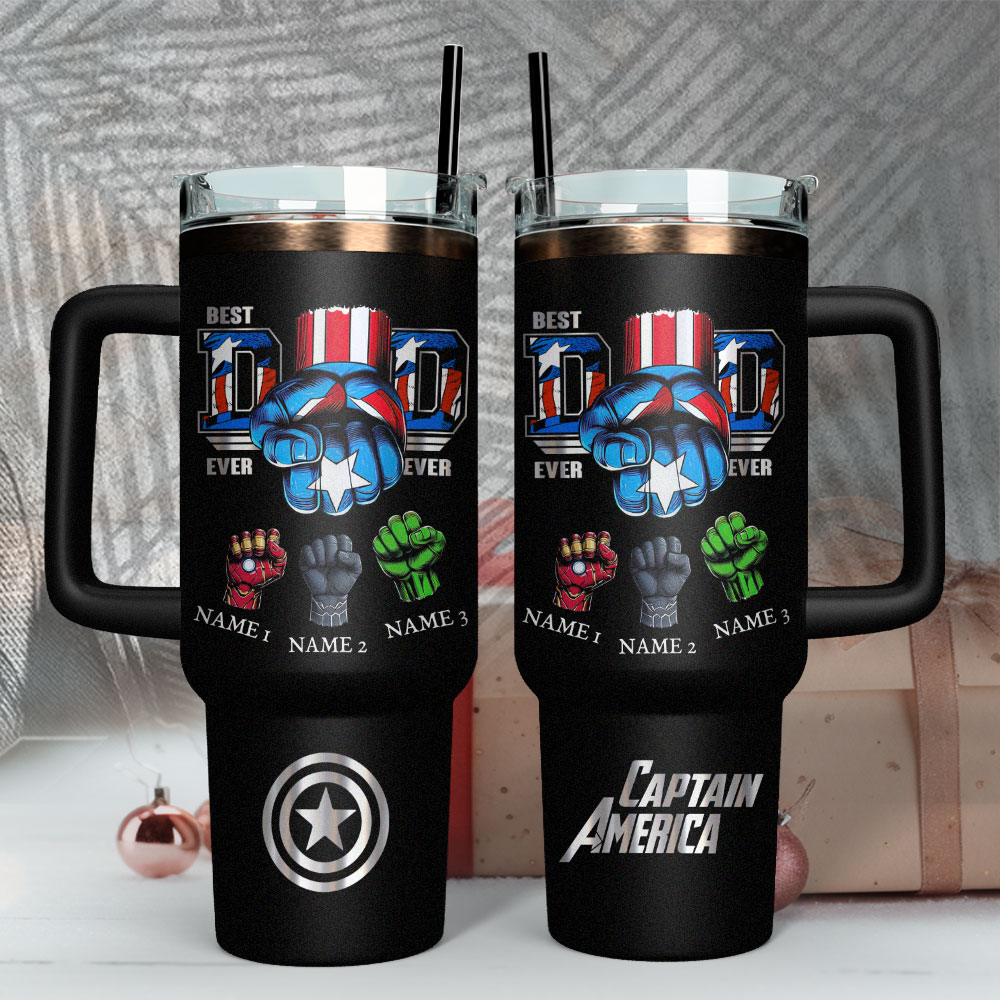 Father's Day Captain America Avengers Movies Custom Stanley Quencher 40oz Stainless Steel Tumbler With Handle