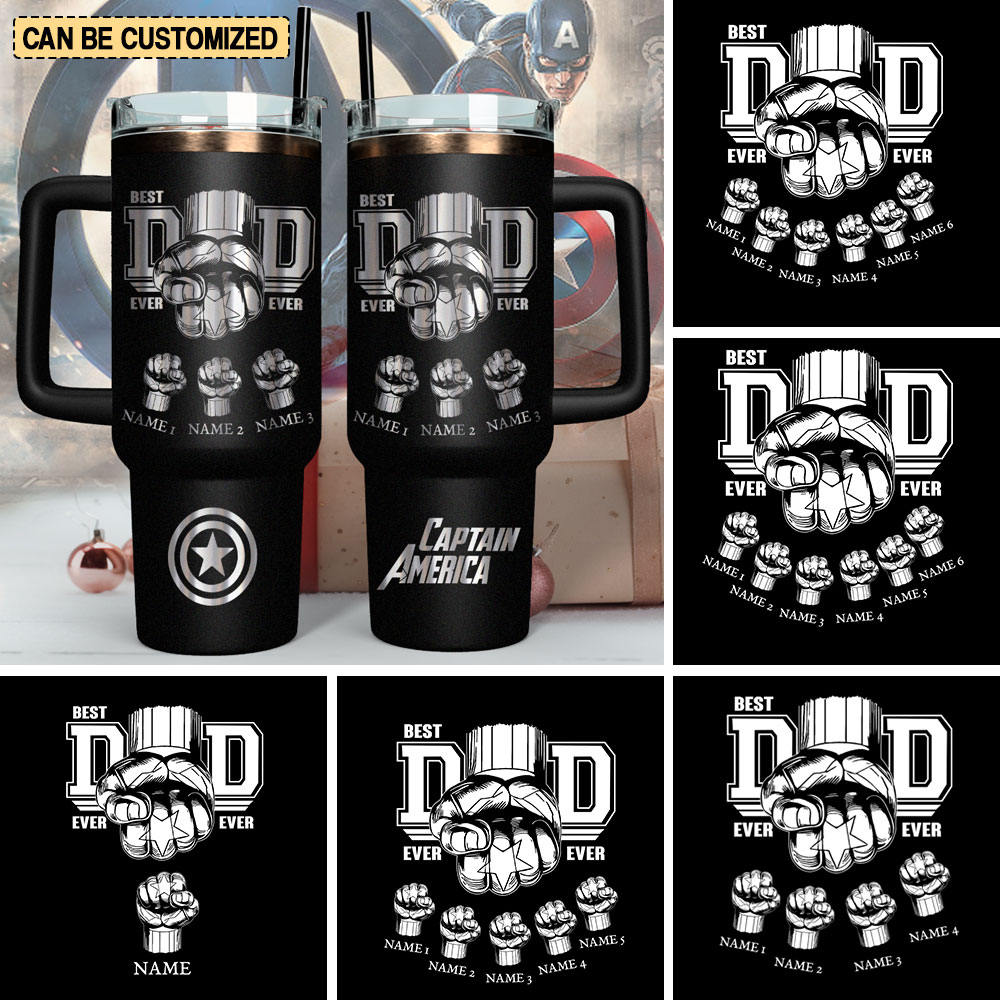Father's Day Captain America Avengers Movies Custom Stanley Quencher 40oz Stainless Steel Tumbler With Handle