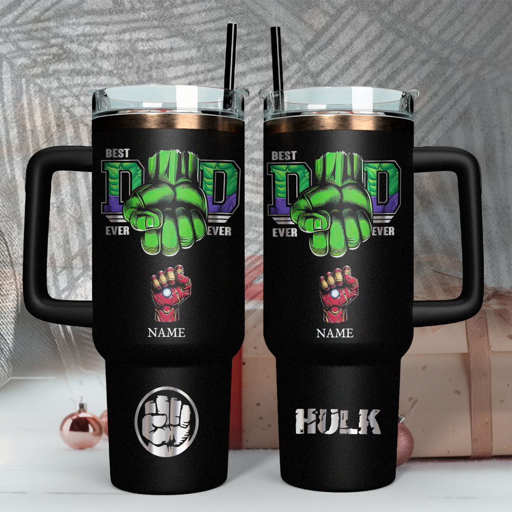 Father's Day Hulk Avengers Movies Custom Stanley Quencher 40oz Stainless Steel Tumbler With Handle