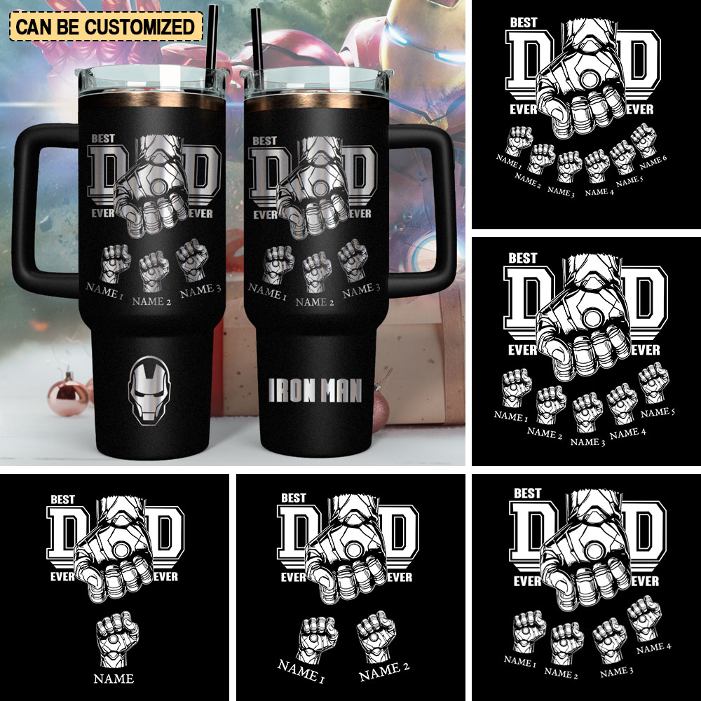 Father's Day Iron Man Avengers Movies Custom Stanley Quencher 40oz Stainless Steel Tumbler With Handle