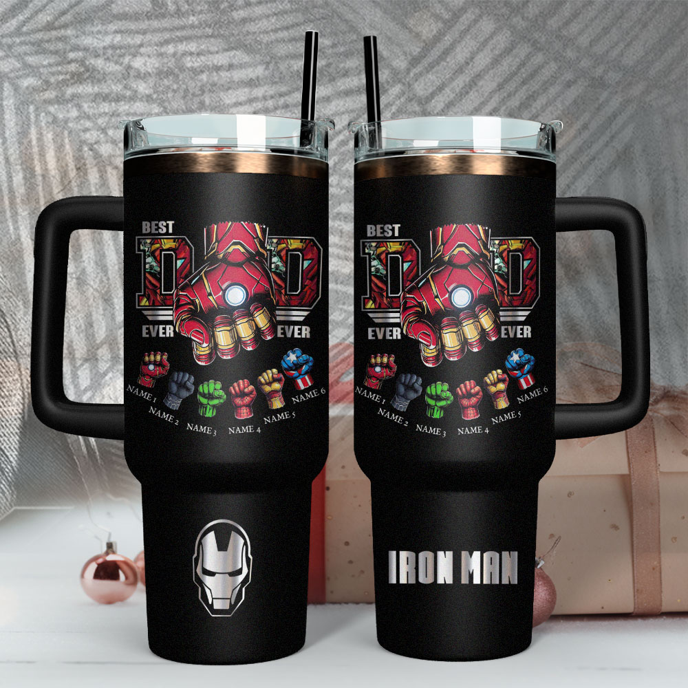 Father's Day Iron Man Avengers Movies Custom Stanley Quencher 40oz Stainless Steel Tumbler With Handle
