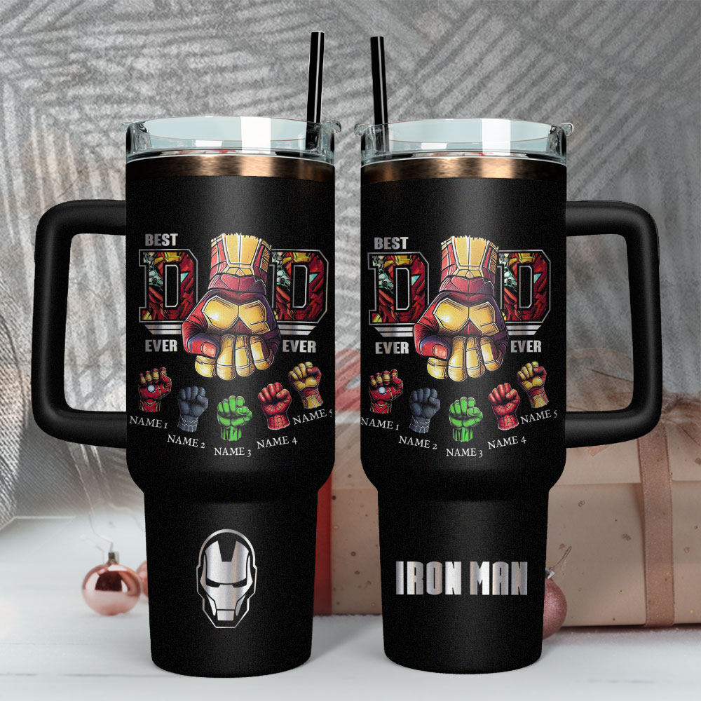 Father's Day Iron Man Avengers Movies Custom Stanley Quencher 40oz Stainless Steel Tumbler With Handle