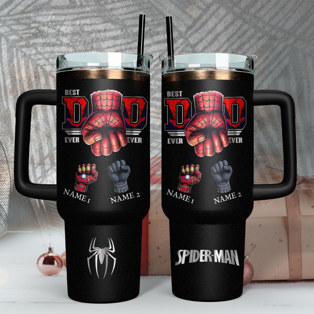 Father's Day Spider-Man Avengers Movies Custom Stanley Quencher 40oz Stainless Steel Tumbler With Handle