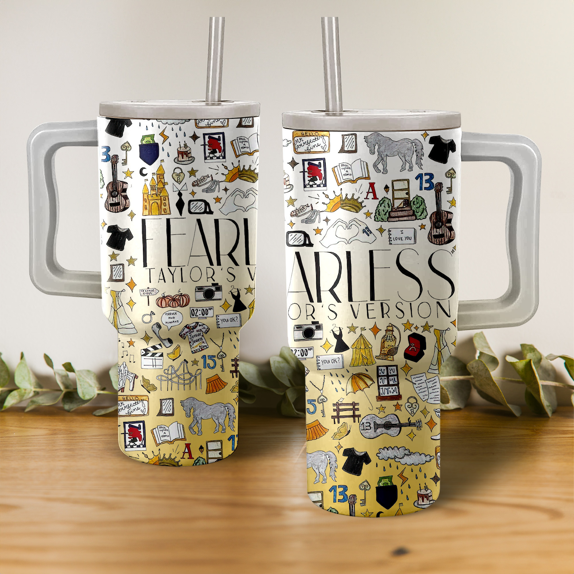Fearless Taylor's Version Music Custom Stanley Quencher 40oz Stainless Steel Tumbler With Handle