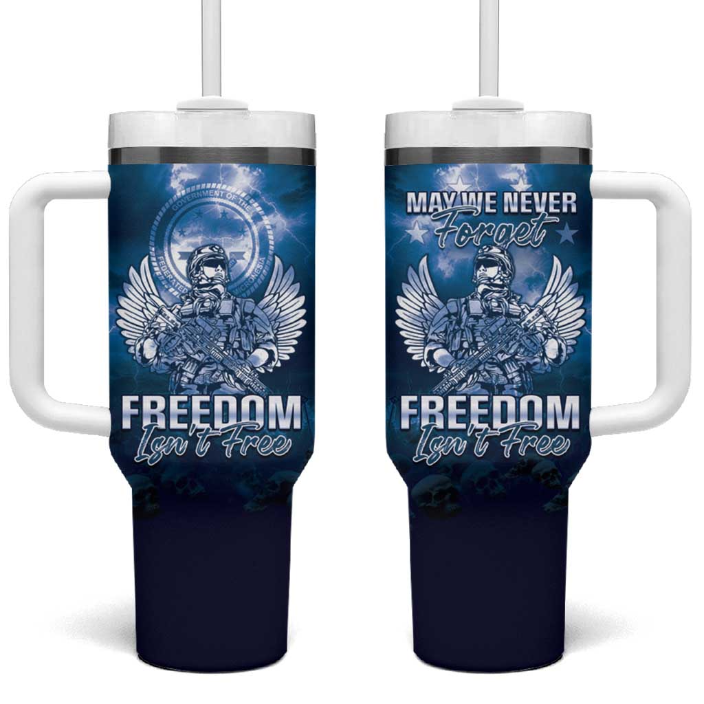 Federated States of Micronesia Veterans Day May We Never Forget Freedom Isn't Free Custom Stanley Quencher 40oz Stainless Steel Tumbler With Handle