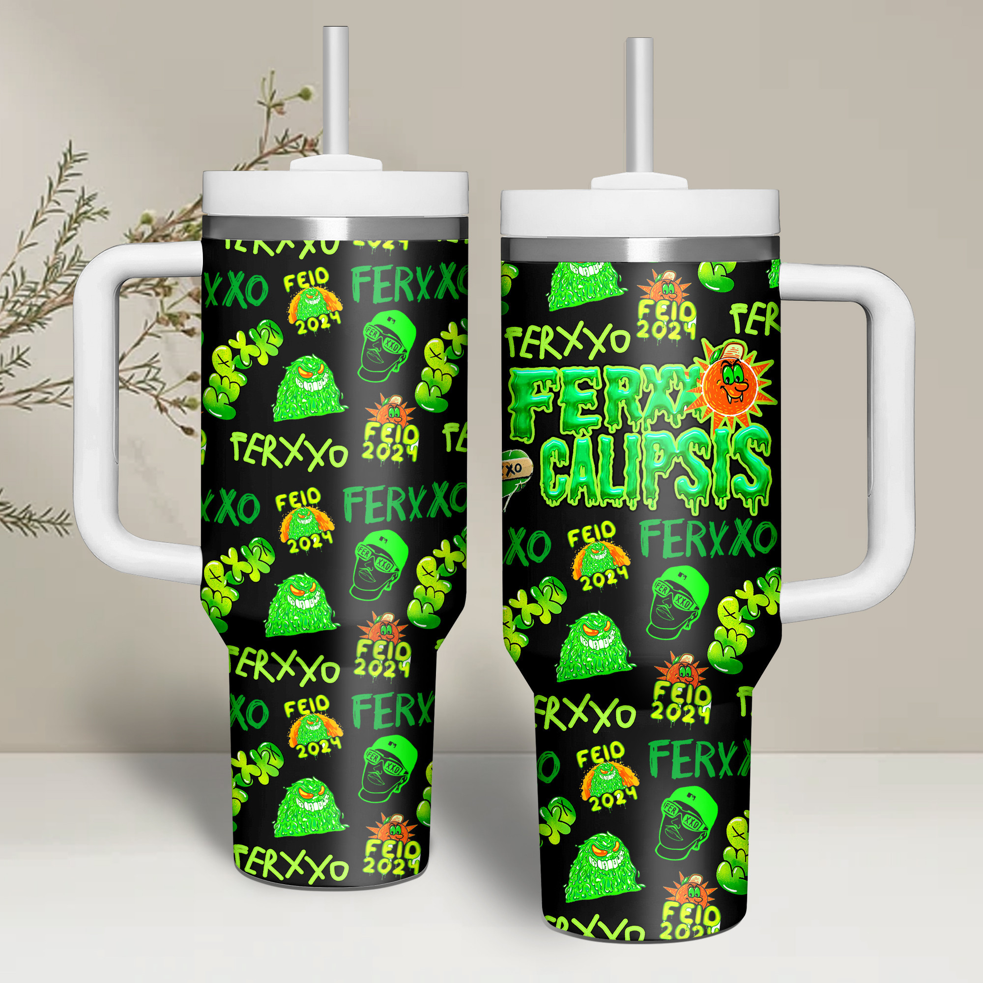 Feid Music Custom Stanley Quencher 40oz Stainless Steel Tumbler With Handle