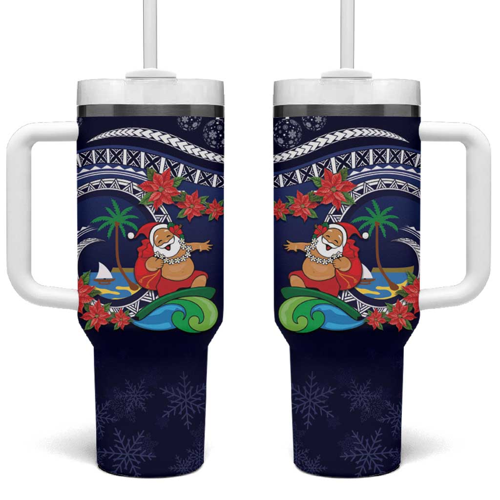 Felis Pusgua Guam Santa Merry Christmas with Polynesian Tribal Custom Stanley Quencher 40oz Stainless Steel Tumbler With Handle