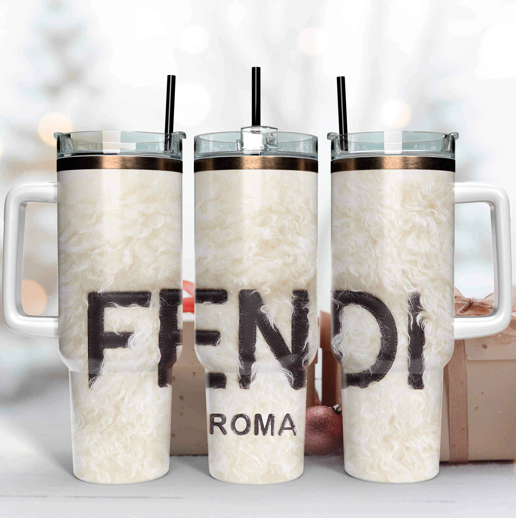 Fendi Logo Custom Stanley Quencher 40oz Stainless Steel Tumbler With Handle