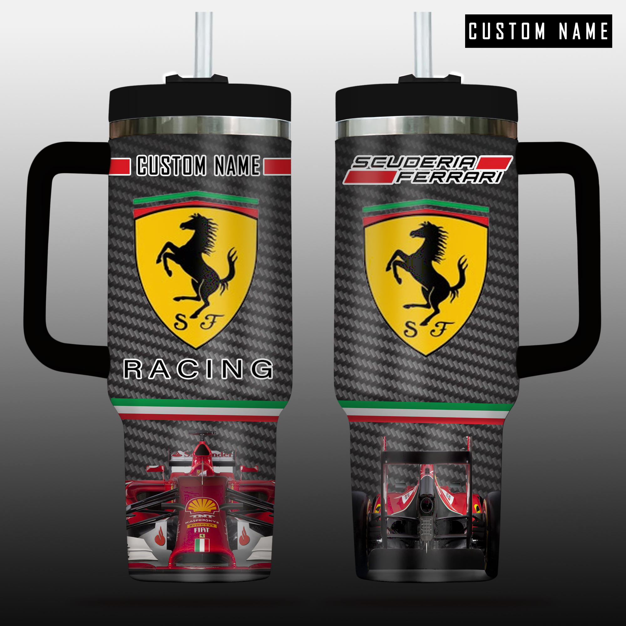 Ferrari Car Custom Stanley Quencher 40oz Stainless Steel Tumbler With Handle