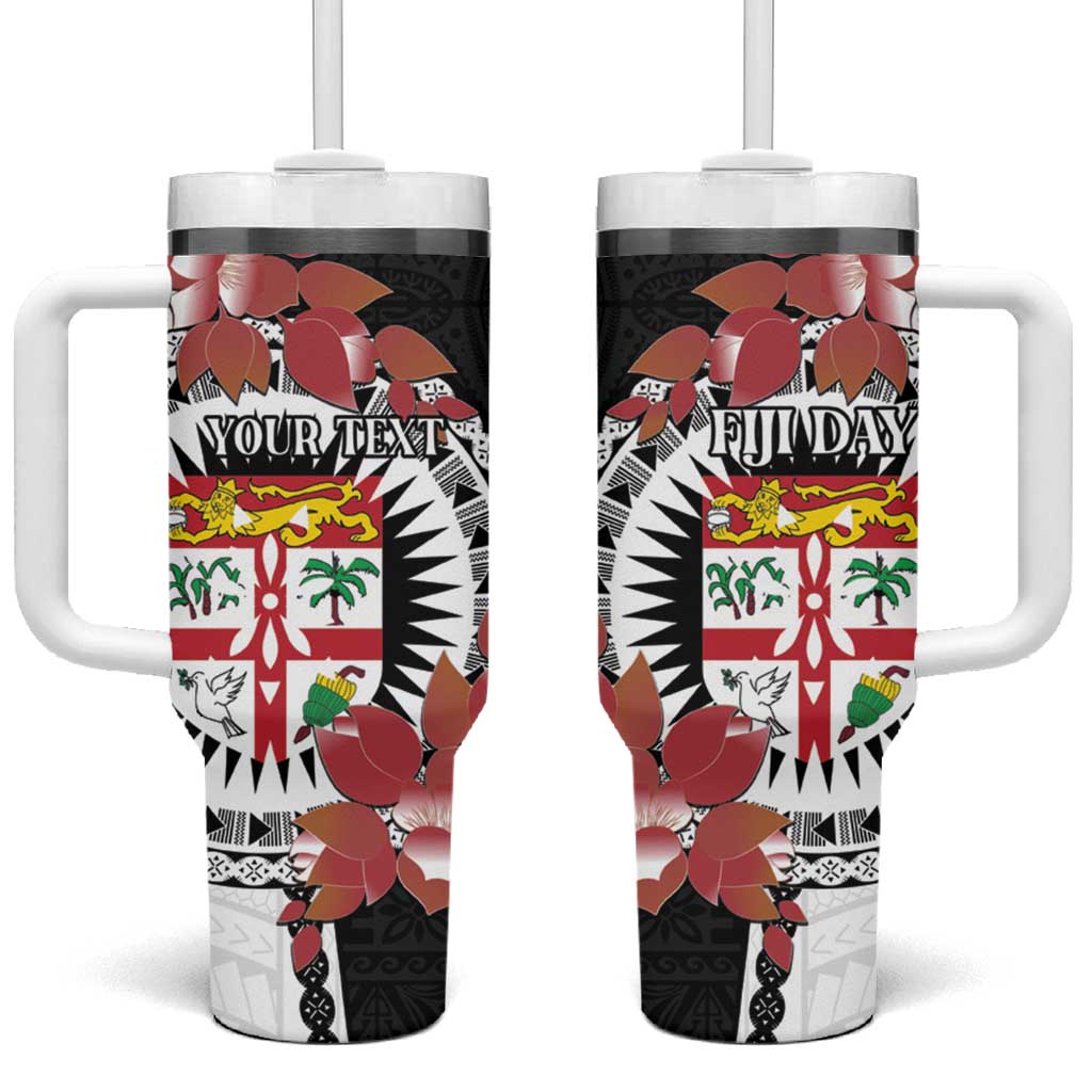 Fiji Day Fijian Tapa Mix Tagimoucia Black Custom Stanley Quencher 40oz Stainless Steel Tumbler With Handle