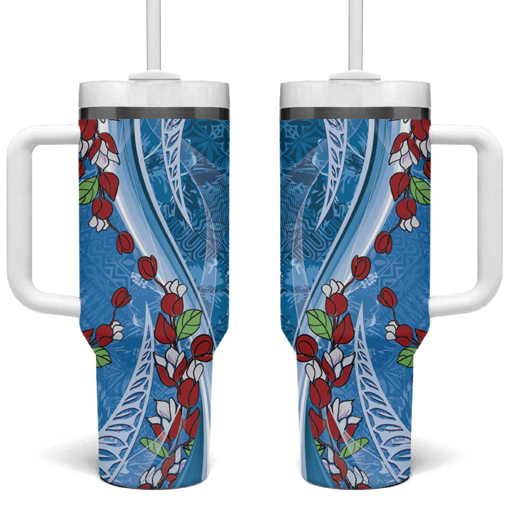 Fiji Tagimaucia Floral Tapa Custom Stanley Quencher 40oz Stainless Steel Tumbler With Handle