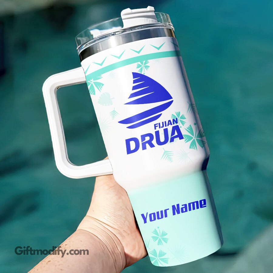 Fijian Drua Super Rugby Custom Stanley Quencher 40oz Stainless Steel Tumbler With Handle