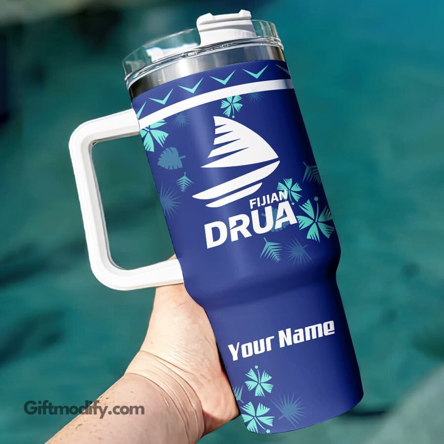 Fijian Drua Super Rugby Custom Stanley Quencher 40oz Stainless Steel Tumbler With Handle