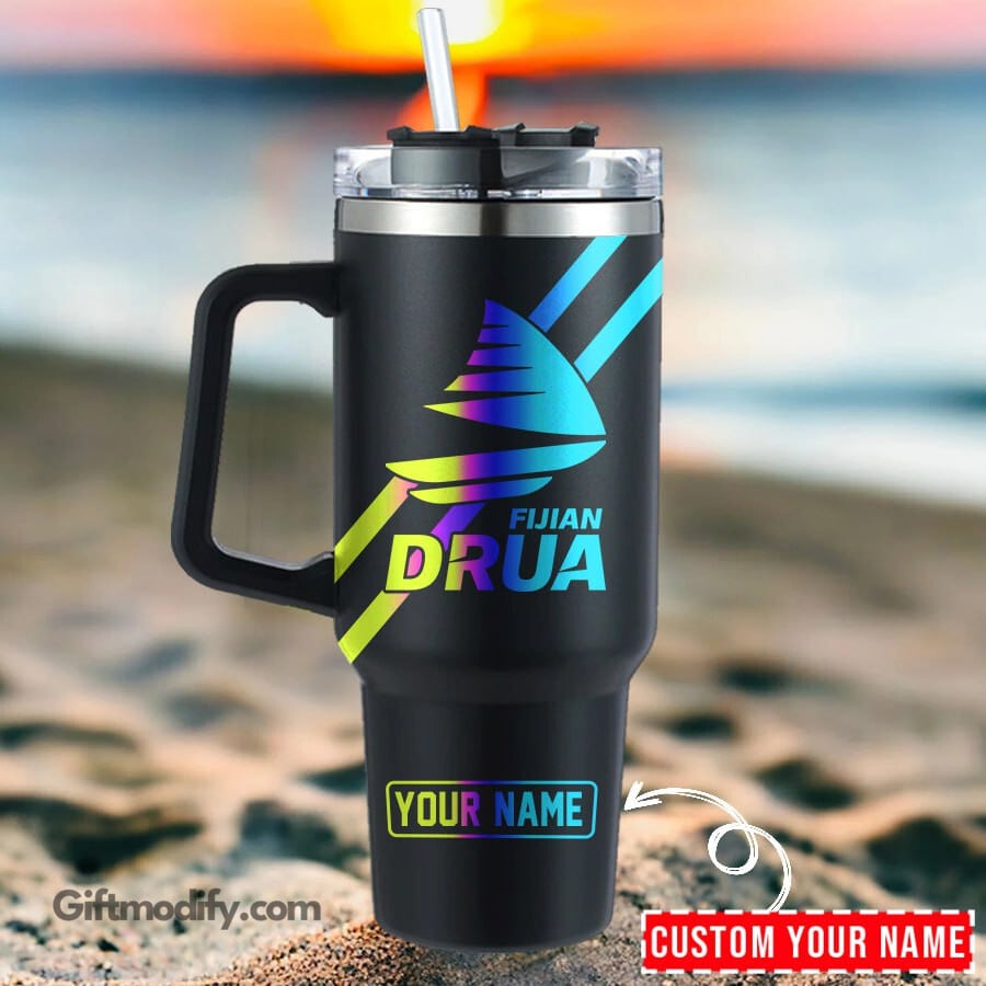 Fijian Drua Super Rugby Hologram Logo Custom Stanley Quencher 40oz Stainless Steel Tumbler With Handle