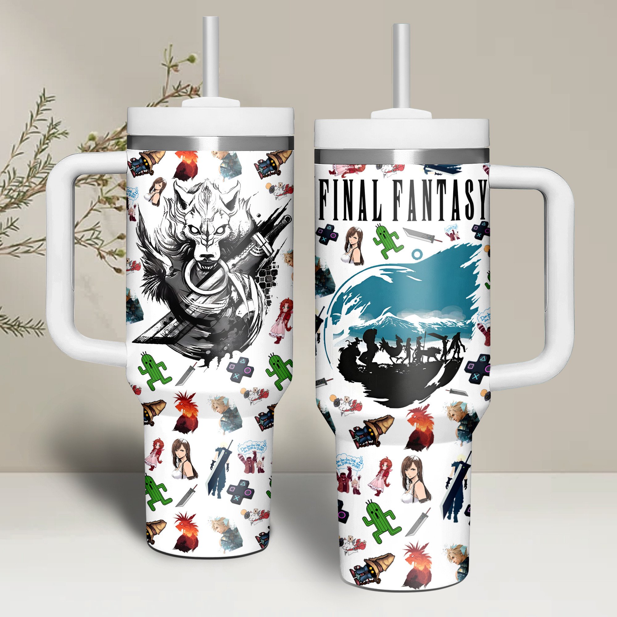 Final Fantasy Games Custom Stanley Quencher 40oz Stainless Steel Tumbler With Handle