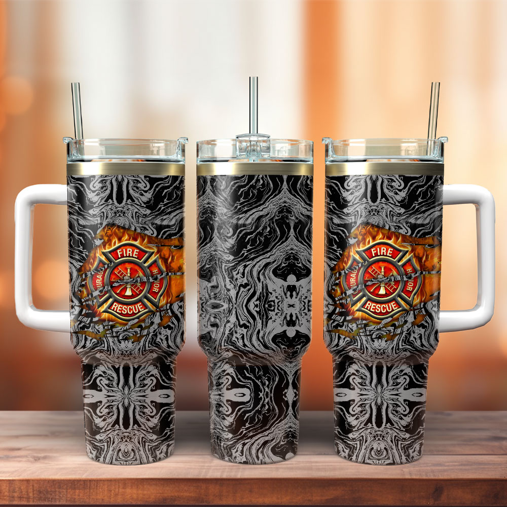 Fire Fighter Rescue Courage Honor Custom Stanley Quencher 40oz Stainless Steel Tumbler With Handle