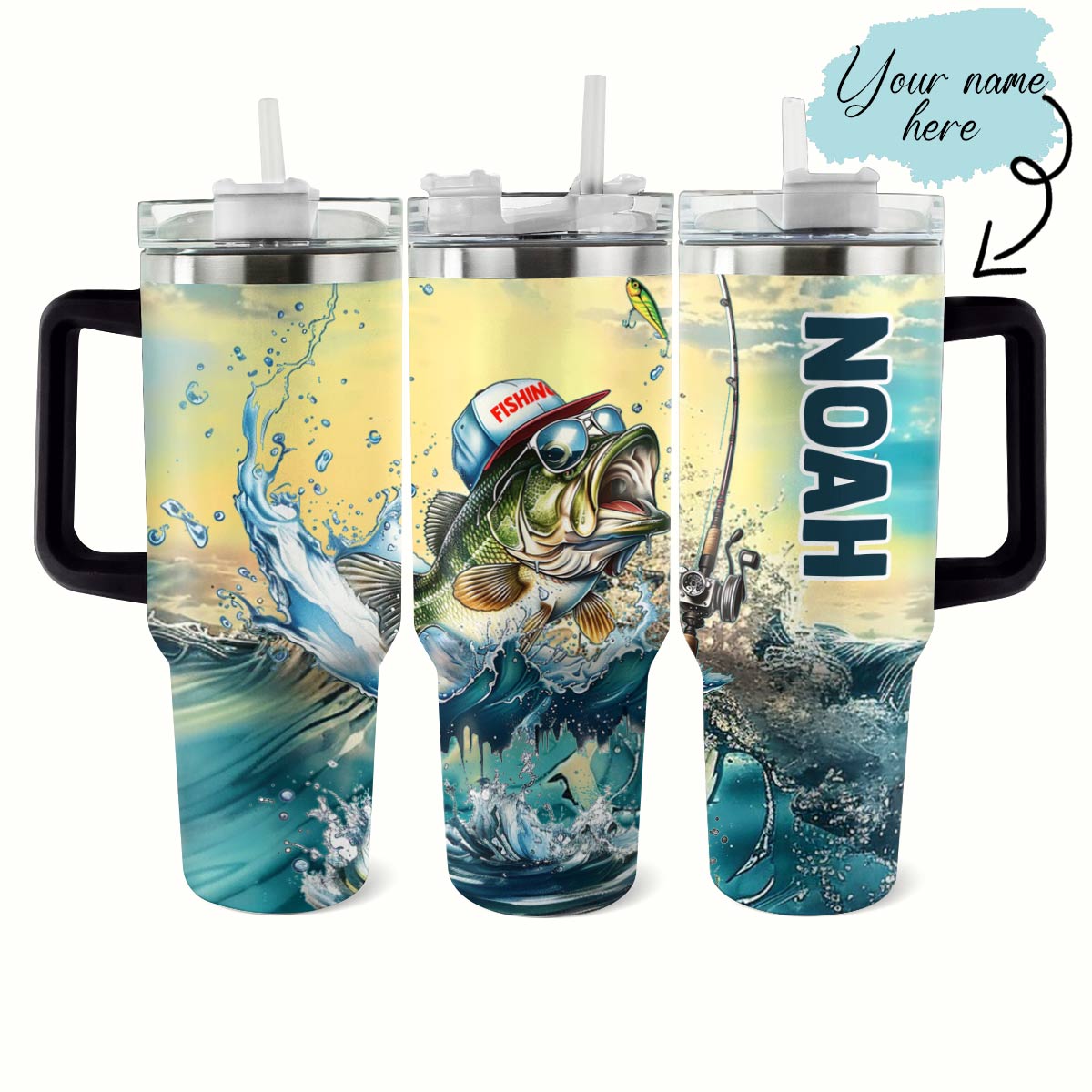 Fishing Custom Stanley Quencher 40oz Stainless Steel Tumbler With Handle