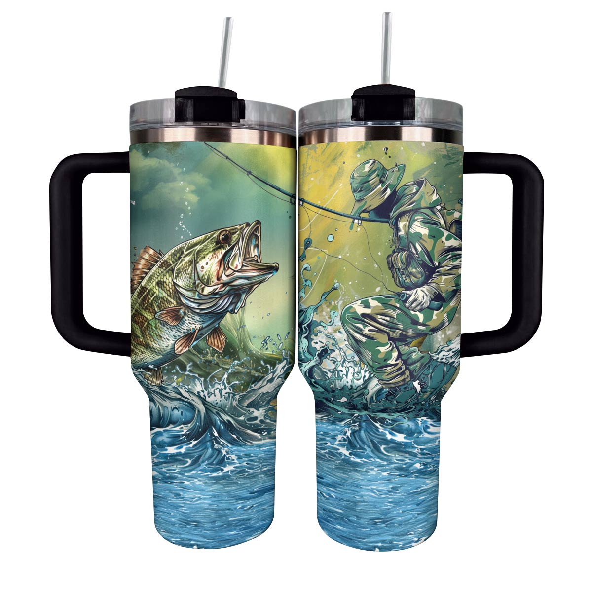 Fishing Custom Stanley Quencher 40oz Stainless Steel Tumbler With Handle