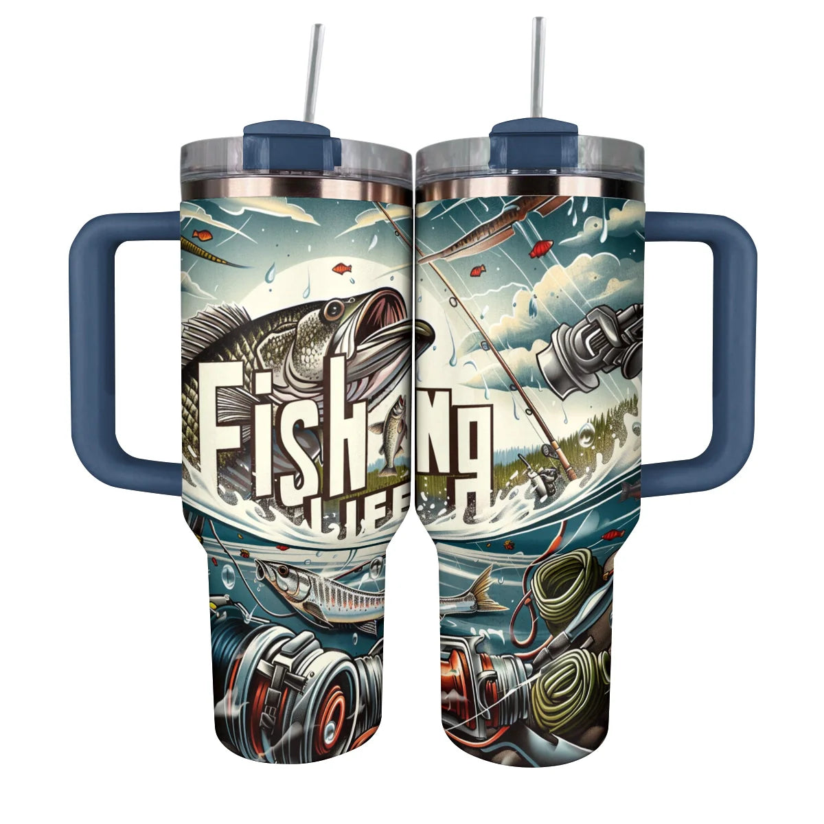 Fishing Custom Stanley Quencher 40oz Stainless Steel Tumbler With Handle