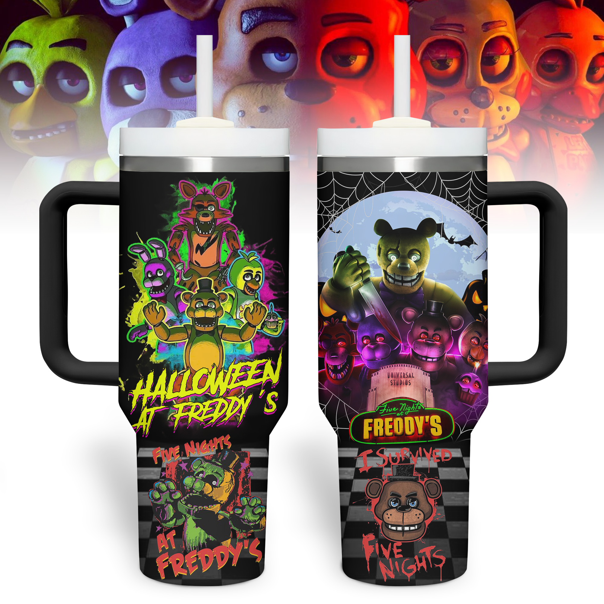 Five Nights at Freddy's Cartoon Custom Stanley Quencher 40oz Stainless Steel Tumbler With Handle