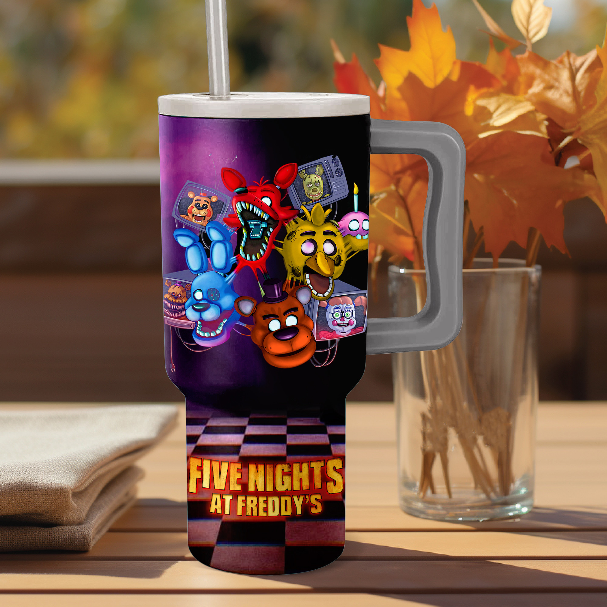 Five Nights at Freddy's Games Custom Stanley Quencher 40oz Stainless Steel Tumbler With Handle