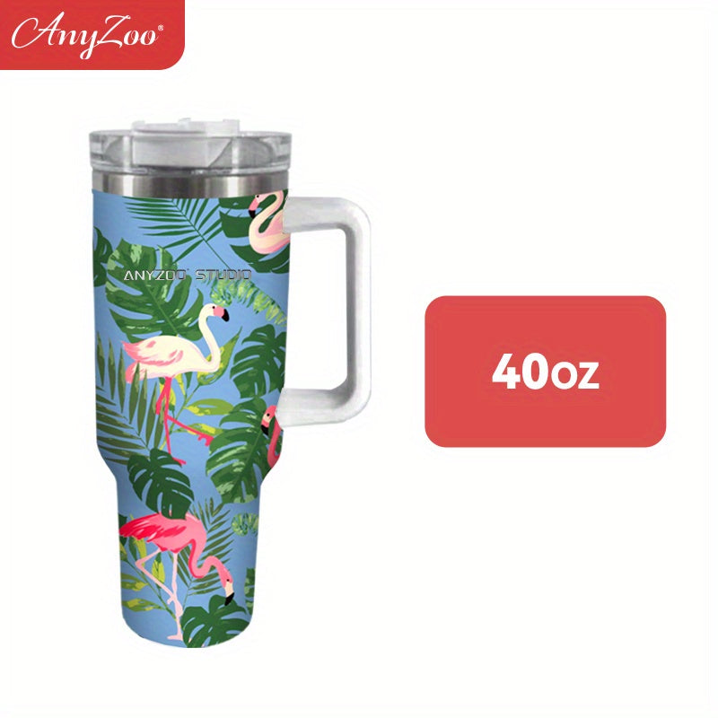 Flamingo Custom Stanley Quencher 40oz Stainless Steel Tumbler With Handle