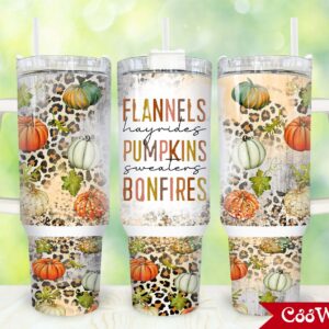 Flannels Hayrides Pumpkins Custom Stanley Quencher 40oz Stainless Steel Tumbler With Handle