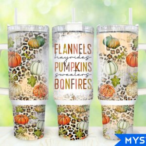Flannels Pumpkins Bonfires Custom Stanley Quencher 40oz Stainless Steel Tumbler With Handle
