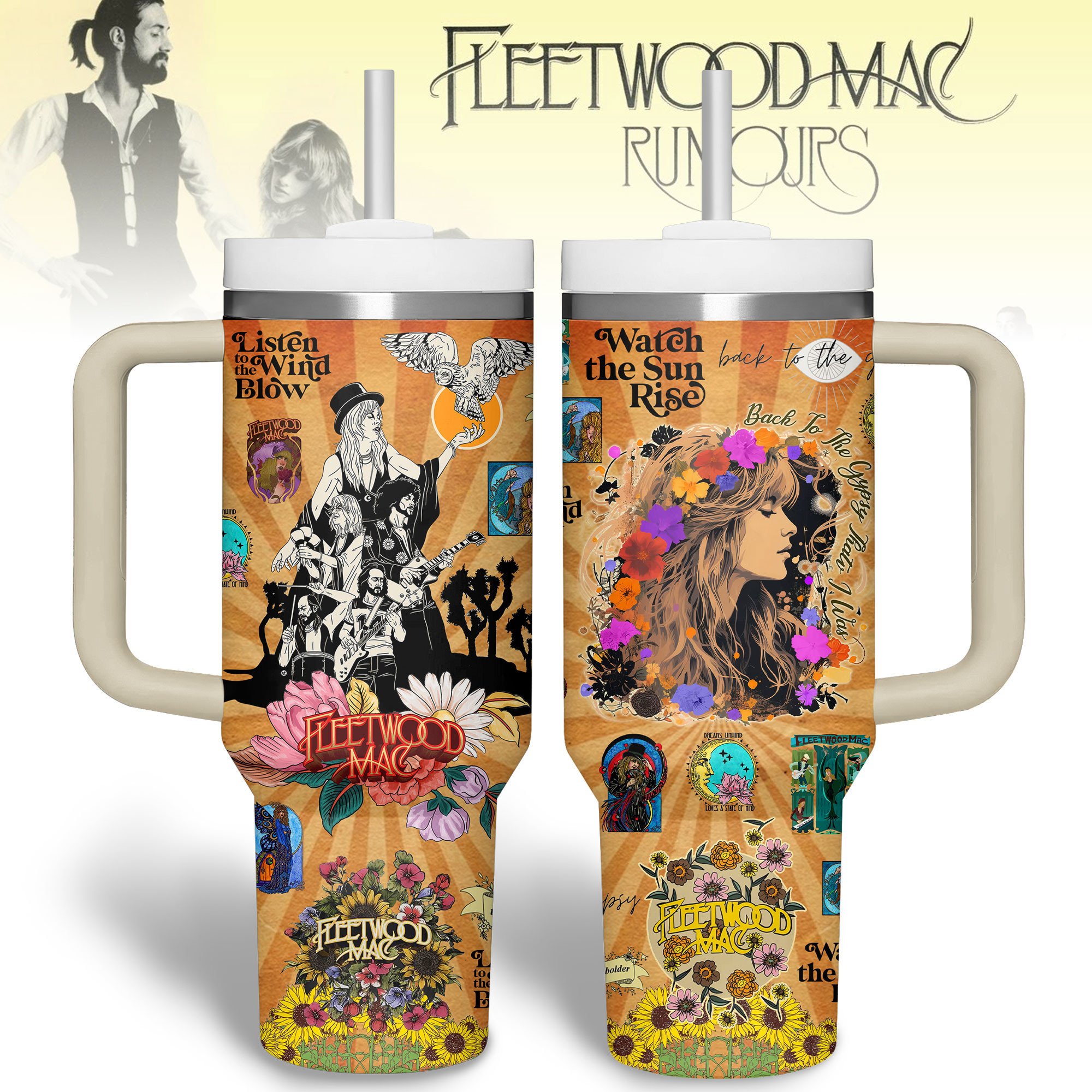 Fleetwood Mac Music Custom Stanley Quencher 40oz Stainless Steel Tumbler With Handle