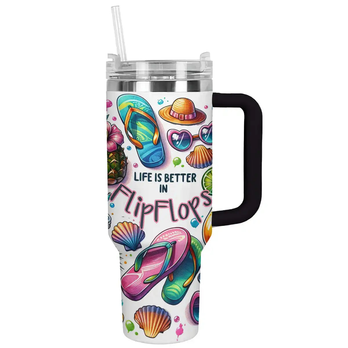 FlipFlops Custom Stanley Quencher 40oz Stainless Steel Tumbler With Handle
