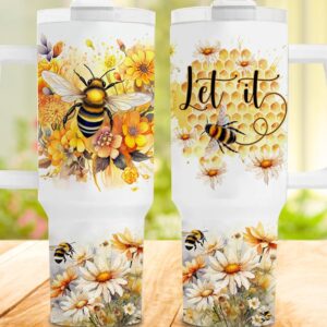 Floral Bees Honeycomb Custom Stanley Quencher 40oz Stainless Steel Tumbler With Handle