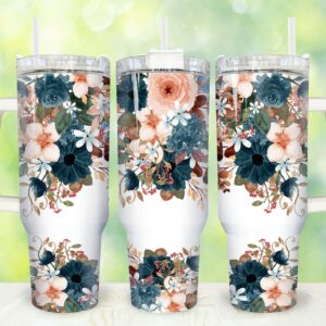 Floral Berries Custom Stanley Quencher 40oz Stainless Steel Tumbler With Handle