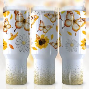 Floral Butterfly Custom Stanley Quencher 40oz Stainless Steel Tumbler With Handle