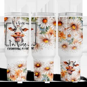 Floral Cow Custom Stanley Quencher 40oz Stainless Steel Tumbler With Handle