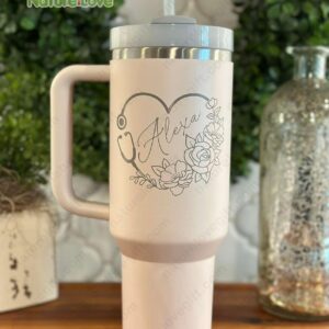 Floral Heart Valentine Gift Custom Stanley Quencher 40oz Stainless Steel Tumbler With Handle