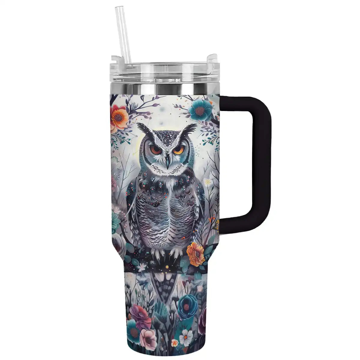 Floral Owl Custom Stanley Quencher 40oz Stainless Steel Tumbler With Handle
