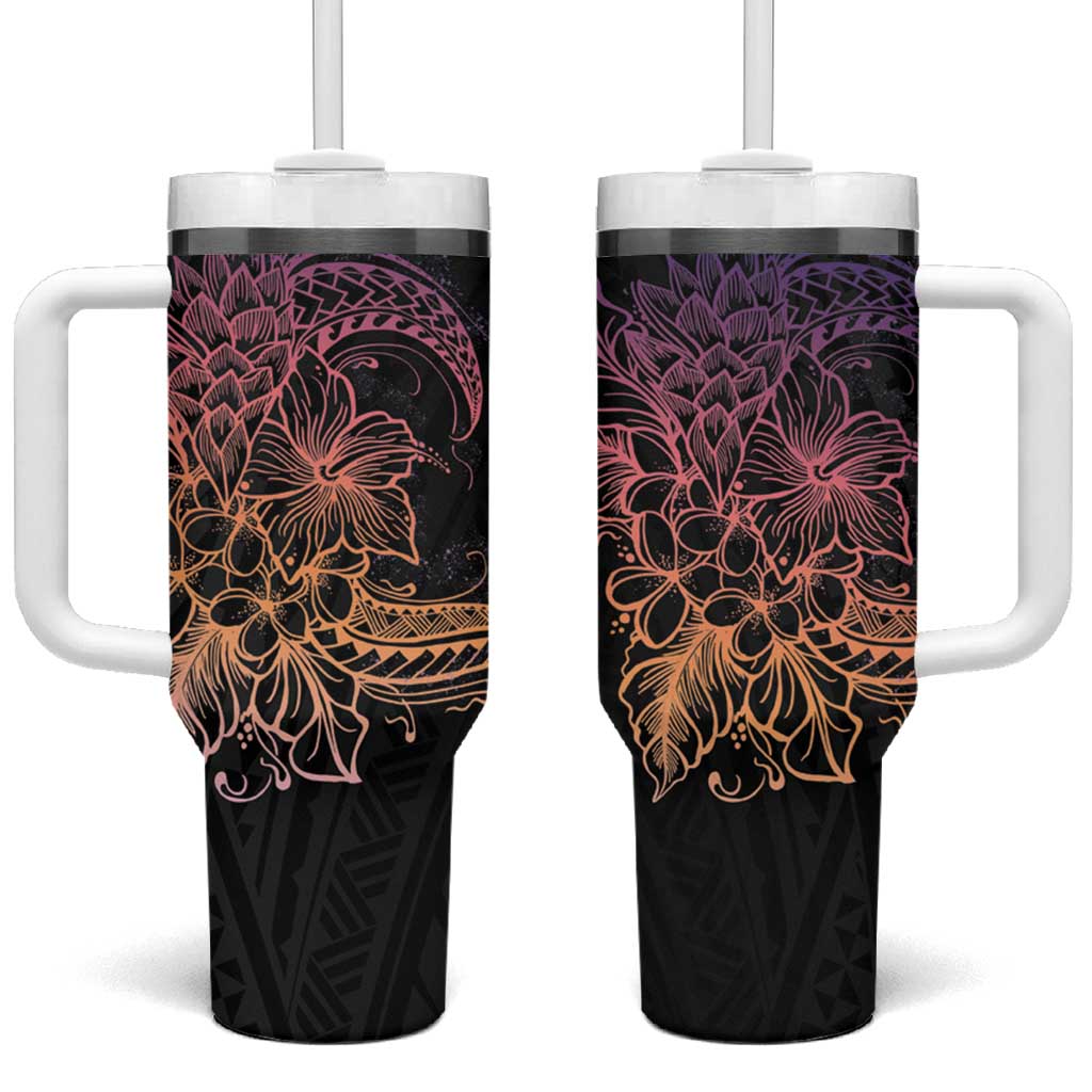 Floral Polynesian Hibiscus Tattoo Peach Gradient Custom Stanley Quencher 40oz Stainless Steel Tumbler With Handle
