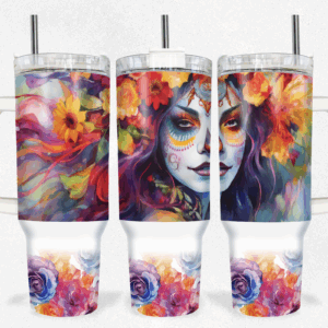 Floral Skulls Custom Stanley Quencher 40oz Stainless Steel Tumbler With Handle