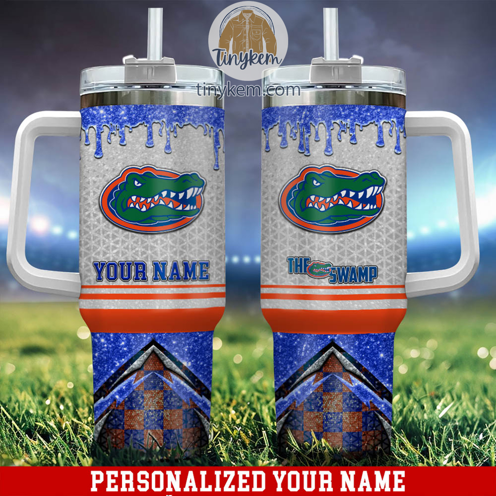 Florida Gators Glitter NCAA Custom Stanley Quencher 40oz Stainless Steel Tumbler With Handle