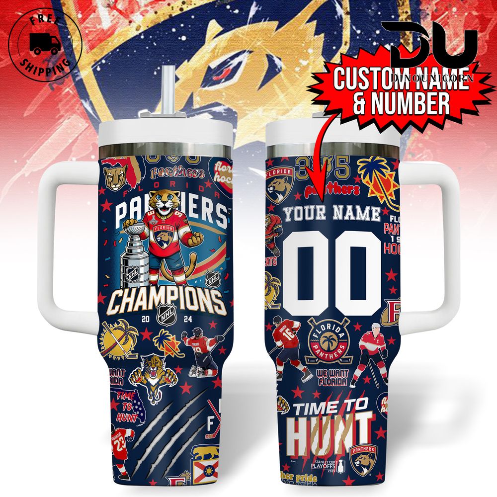 Florida Panthers NHL Cup Champions 2024 Custom Stanley Quencher 40oz Stainless Steel Tumbler With Handle
