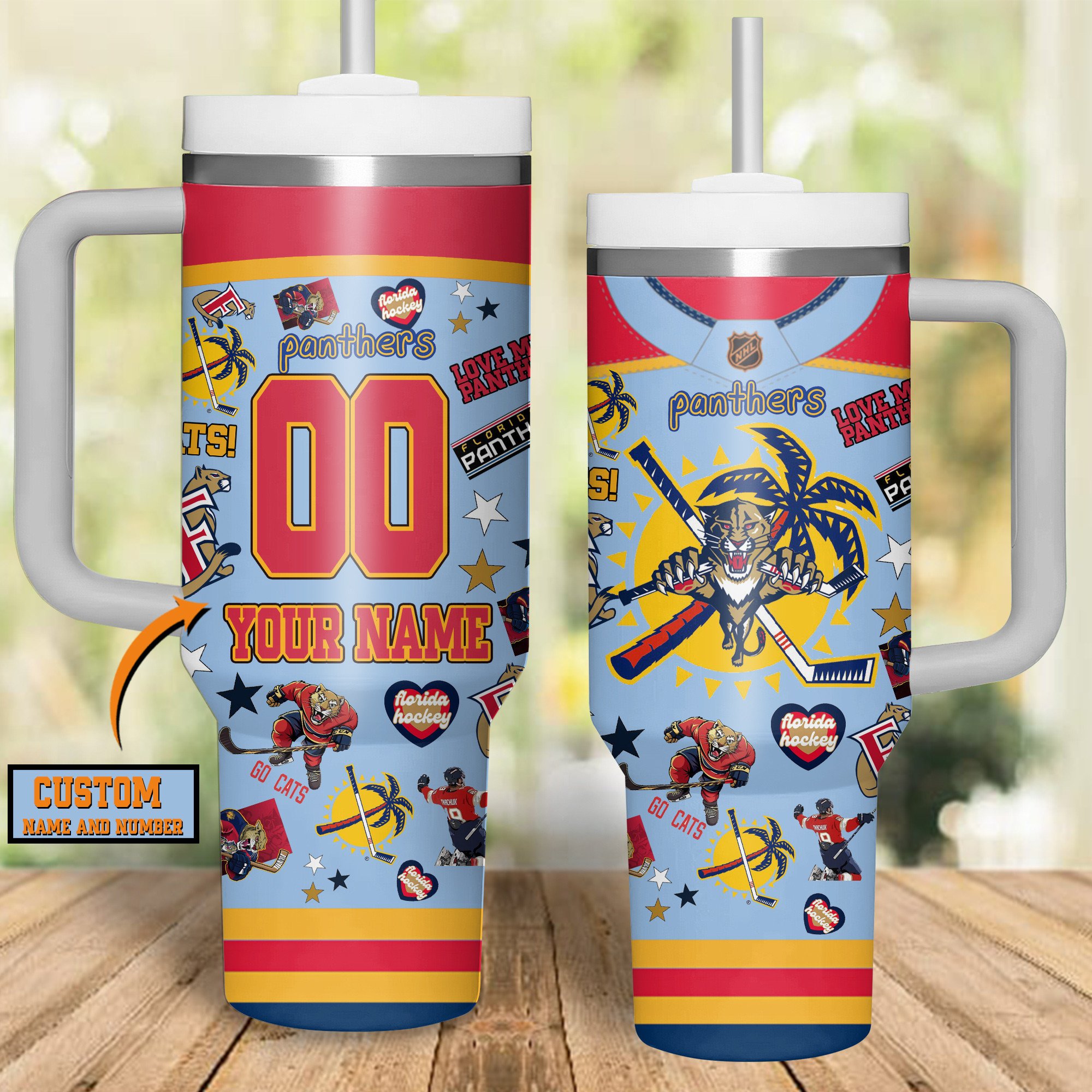 Florida Panthers NHL Custom Stanley Quencher 40oz Stainless Steel Tumbler With Handle