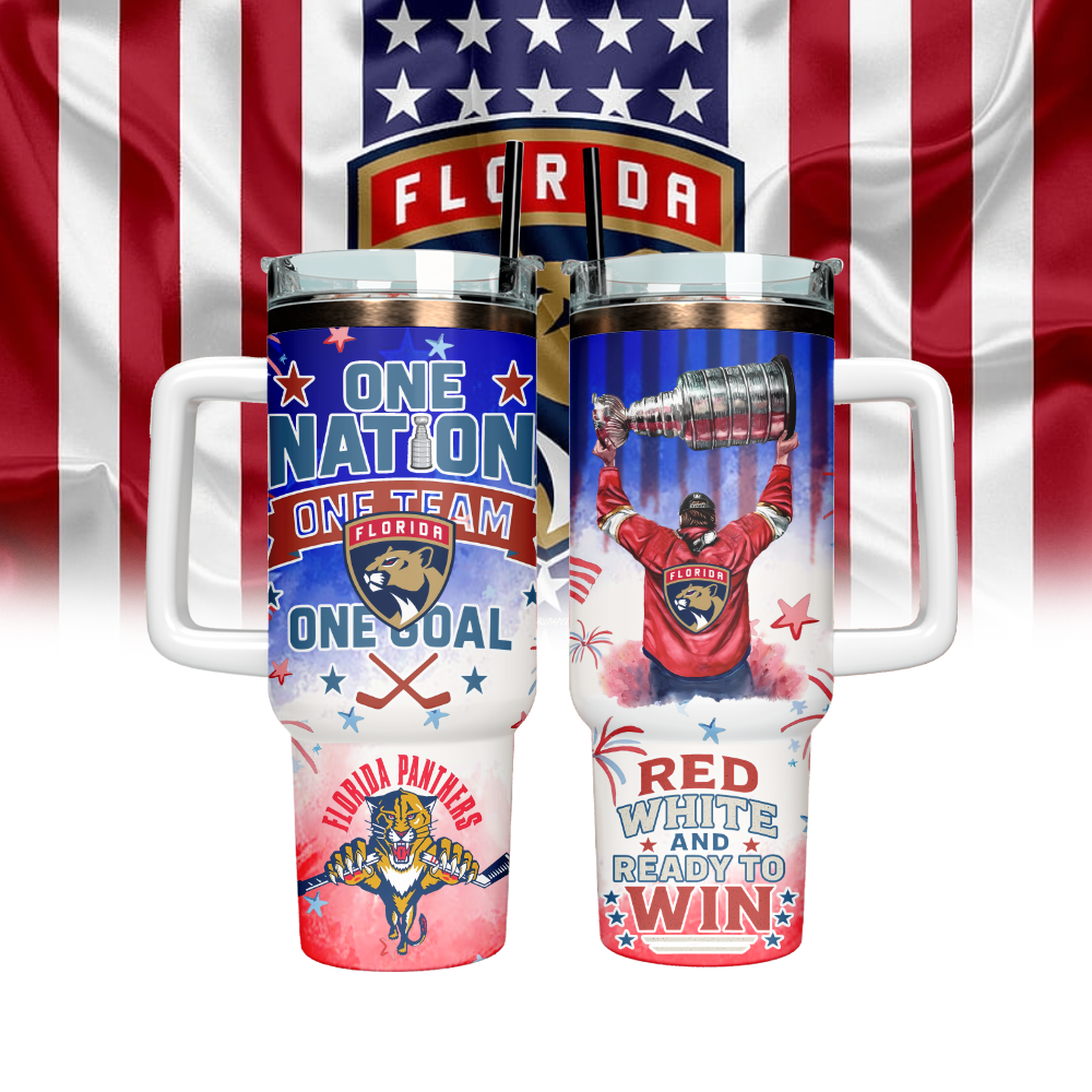 Florida Panthers x Independence Day Custom Stanley Quencher 40oz Stainless Steel Tumbler With Handle